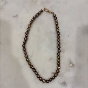 Brown Pearl Necklace with Gold Clasp